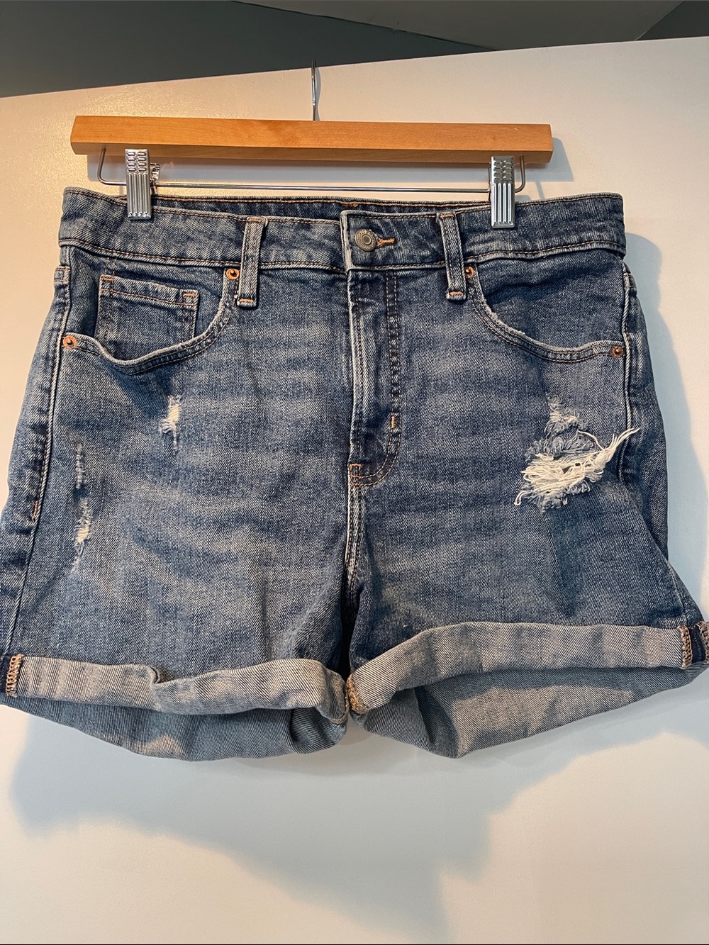 Old Navy Distressed Rolled-Hem Jean Shorts - Blue